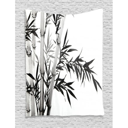 Chinese Calligraphy Bamboo Wall - Bamboo Tapestry, Bamboo Tree Image Traditional Chinese Calligraphy Style Asian Culture Theme, Wall Hanging for Bedroom Living Room Dorm Decor, Charcoal Grey White, by Ambesonne
