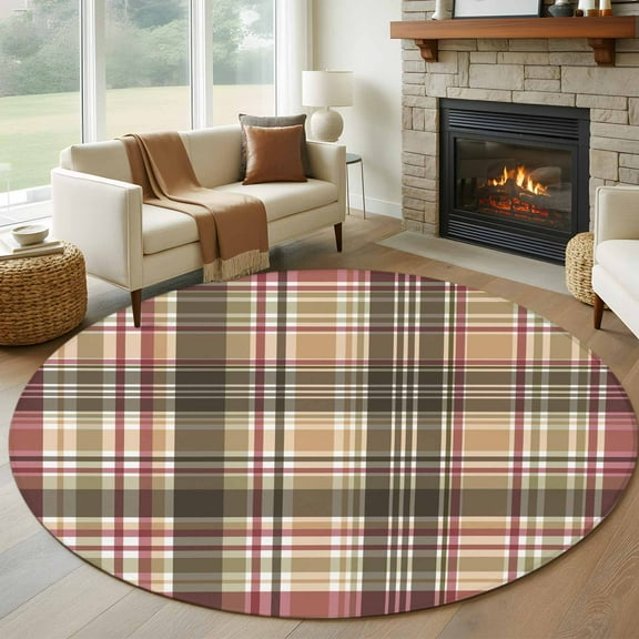 Buffalo Plaid Round Rug 5ft Washable Circle Kitchen Rugs Non Slip Modern Farmhouse Colorful Checkered Large Area Rug Indoor Floor Carpet for Bedroom Living Room Home Office Dining Room Nursery