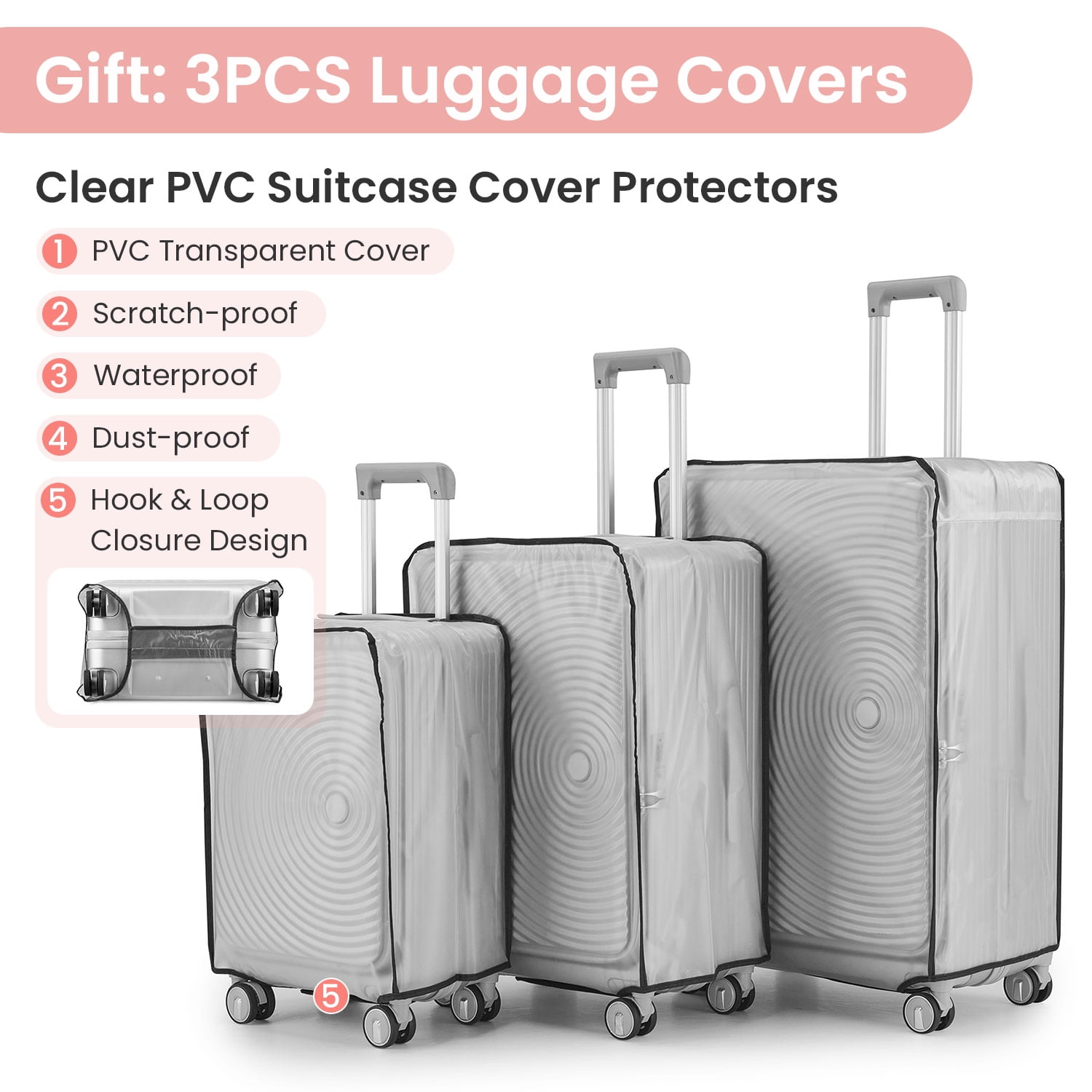 POWANLI 3 Piece Luggage Sets (20''24''28''), PC Hard Shell Expandable Lightweight Carry On Luggage, with Front Pocket and Spinner Wheels, TSA Lock, Airline Approved(Pink)