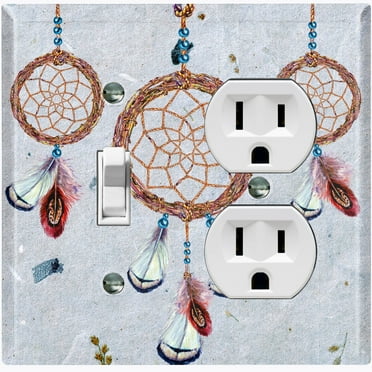 Metal Light Switch Plate Cover Beaded Feather Dreamcatcher DRM002