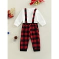 thumbnail image 2 of Faithtur Costume de Pantalon Chemise à Col Rond à Manches Longues + Pantalon à Bretelles à Carreaux pour Bébé Garçon, 2 of 9