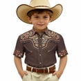 thumbnail image 4 of Ulitacool Boy T Shirts Lapel Western Cow Printops Short Sleeve Button Down Top For Children And Youth Cute Teen Clothing Brown 12-13 Years, 4 of 4
