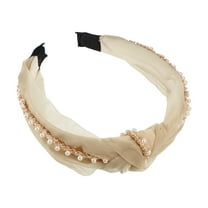 Unique Bargains 1 Pcs Women Knotted Headbands Fashion Bead Knot Headband Hair Accessories Beige