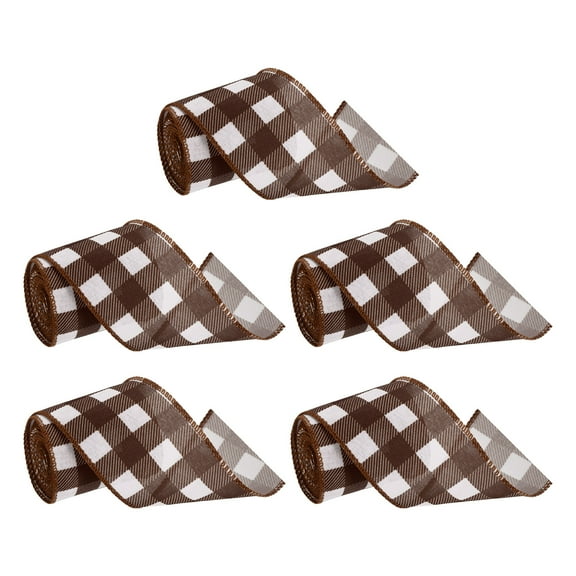 Uxcell 30 Yards x 2.5" Buffalo Plaid Ribbon, Dark Brown and White Gingham Ribbon for Thanksgiving Bow Wreath Craft