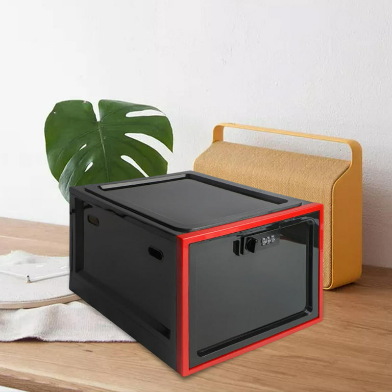 Lockable Box storage Case Childproof Compact Lock Box for Lunch Snack  School black and red
