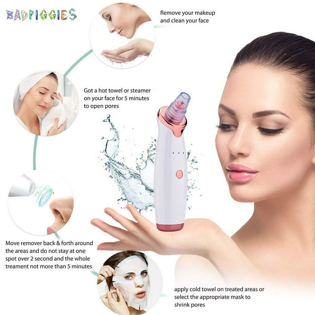 BadPiggies Electric Blackhead Vacuum Remover, Facial Pore Sucker Whitehead Blackhead Removal Cleansing Tool for Men and Women, White