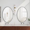 thumbnail image 3 of 25'' x 39''  Oval Wall Mirror for Bathroom, Retro Vanity Mirror with  Tempered Glass and Iron Frame, Makeup Mirror with Hooks for Living Room, Bedroom and Entryway, Silver, 3 of 9