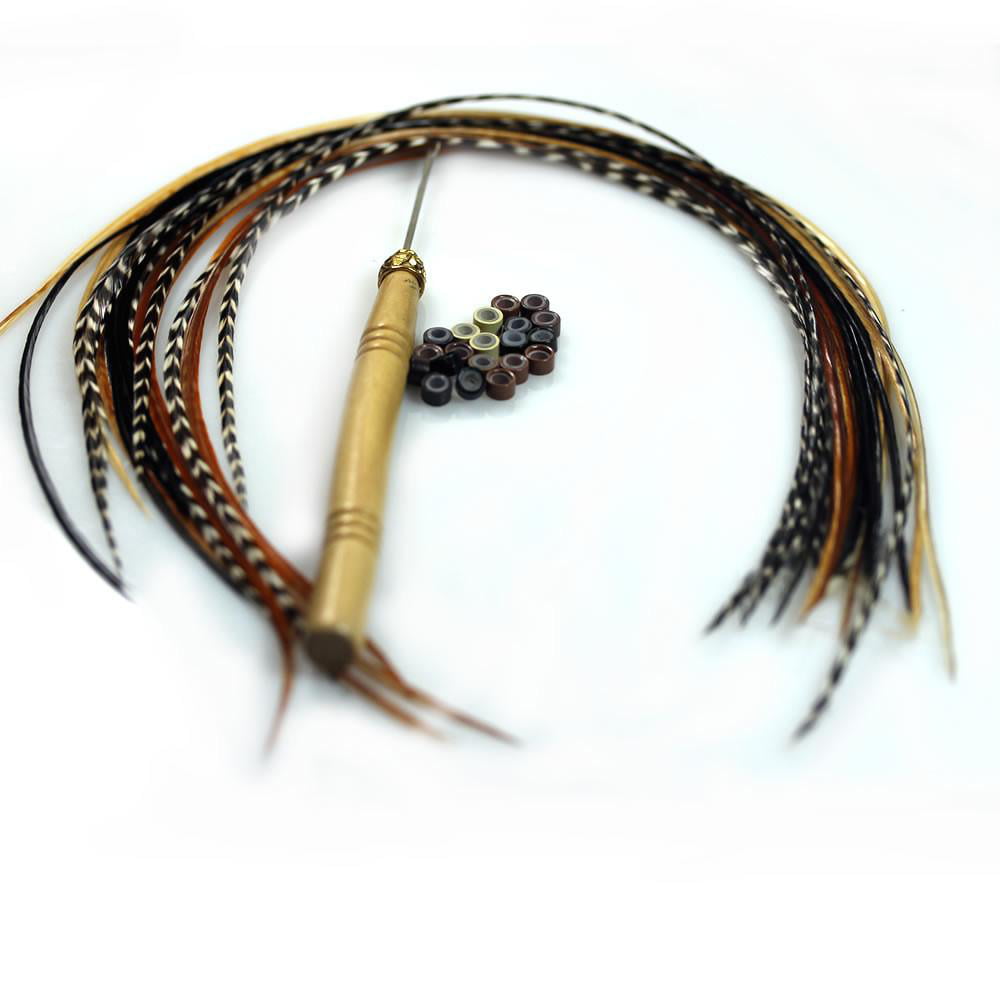 Sparkles Feather Hair Extensions, 100% Real Rooster Feathers, Long Natural Colors, 20 Feathers with Beads and Loop Tool Kit - Walmart.com