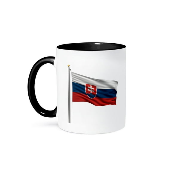3dRose, Flag of Slovakia on a flag pole over white Slovakian, 11oz Two-Tone Black Mug