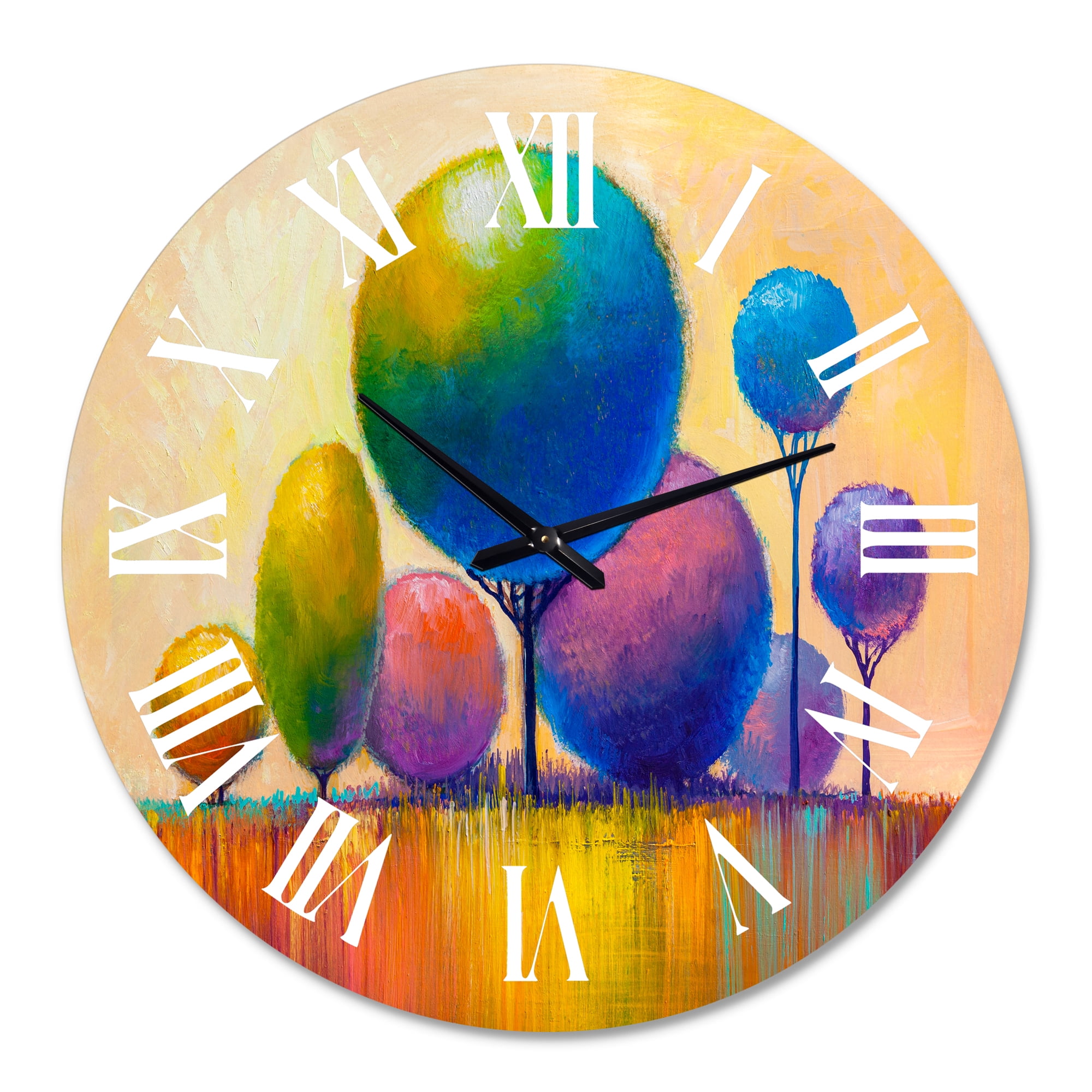 Designart 'Colourful Ornamental Trees Viii' Modern Wall Clock