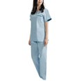thumbnail image 3 of Jinhomg Womens Loose Fit Scrubs 2 Piece Dressy Casual Plain Nursing Uniform Lightweight Comfy Short Sleeve V-Neck Scrub Shirt and Pants with Multi Pockets 90 off Clearance Sale Blue L, 3 of 5