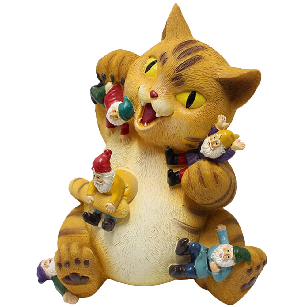 Resin Cat Eating Gnomes Statue Lovely Cat Statue Outdoor Indoor