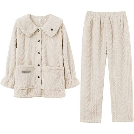 

QWZNDZG Warm Pajamas Set for Women Thick Long Sleeve Pyjamas Sets Nightgown Pijama Suit Homewear (Color : B Size : M code)