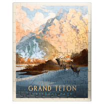 MyPuzzle - Grand Teton National Park: Winter Hush, Vintage Poster - Premium 100 Piece Jigsaw Puzzle for Adults
