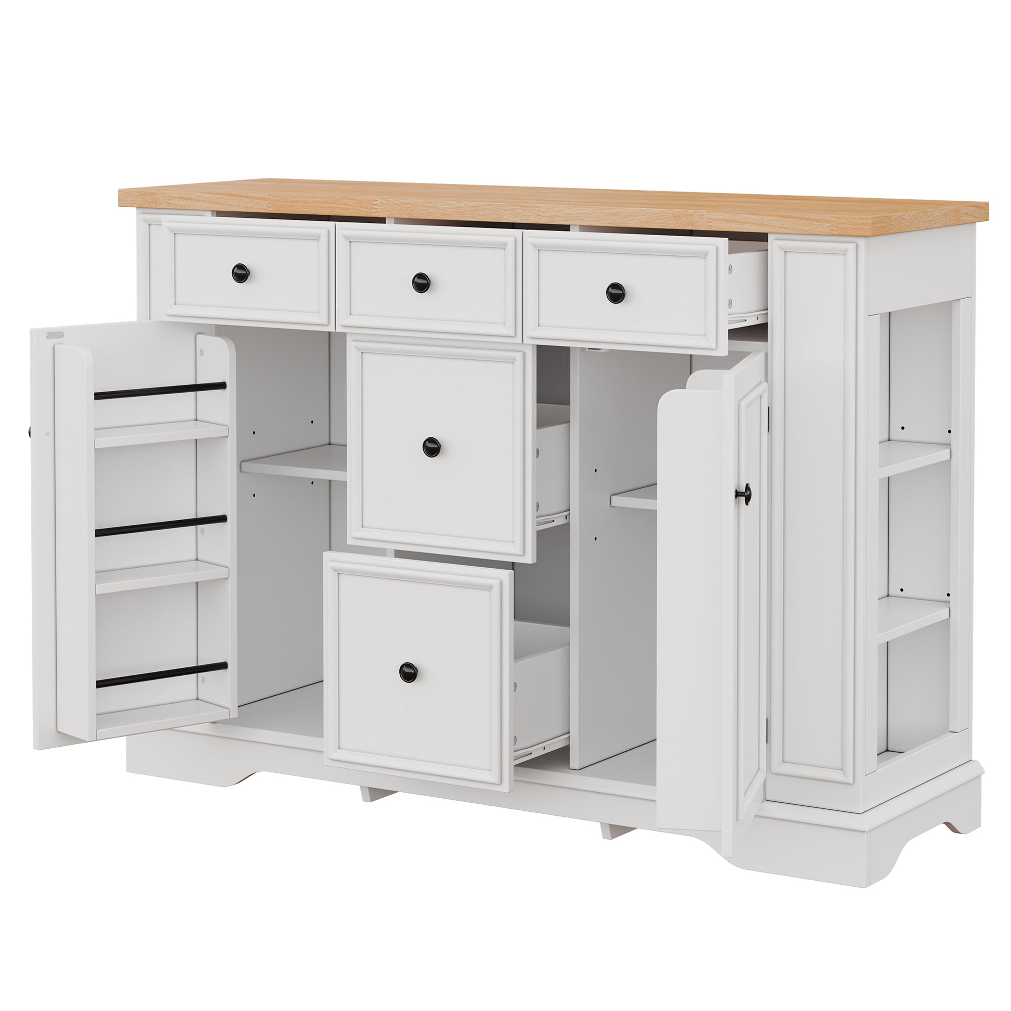Euroco 51.2" Sideboard Buffet Cabinet with Storage, Modern Kitchen Console Table with 5 Drawers, 2 Cabinets & Adjustable Shelves, Wooden Coffee Bar for Dining Room, Living Room, Entryway,White