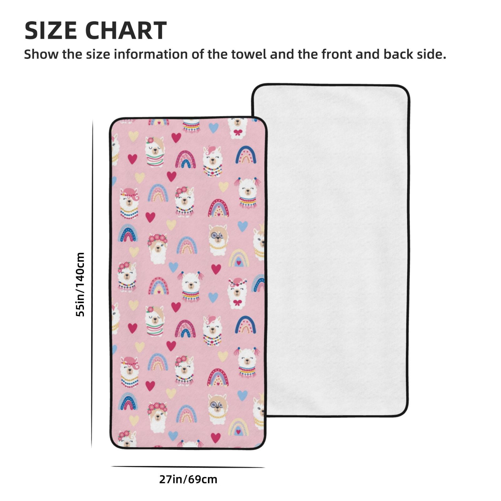 Cotton Bath Towels for Bathroom - Cartoon Cute Alpaca Face Love Microfiber Quick Dry Towels for Body Bath Sheets, Personalized Beach Towel, Soft Shower Towels for Travel Home Beach 27*55in