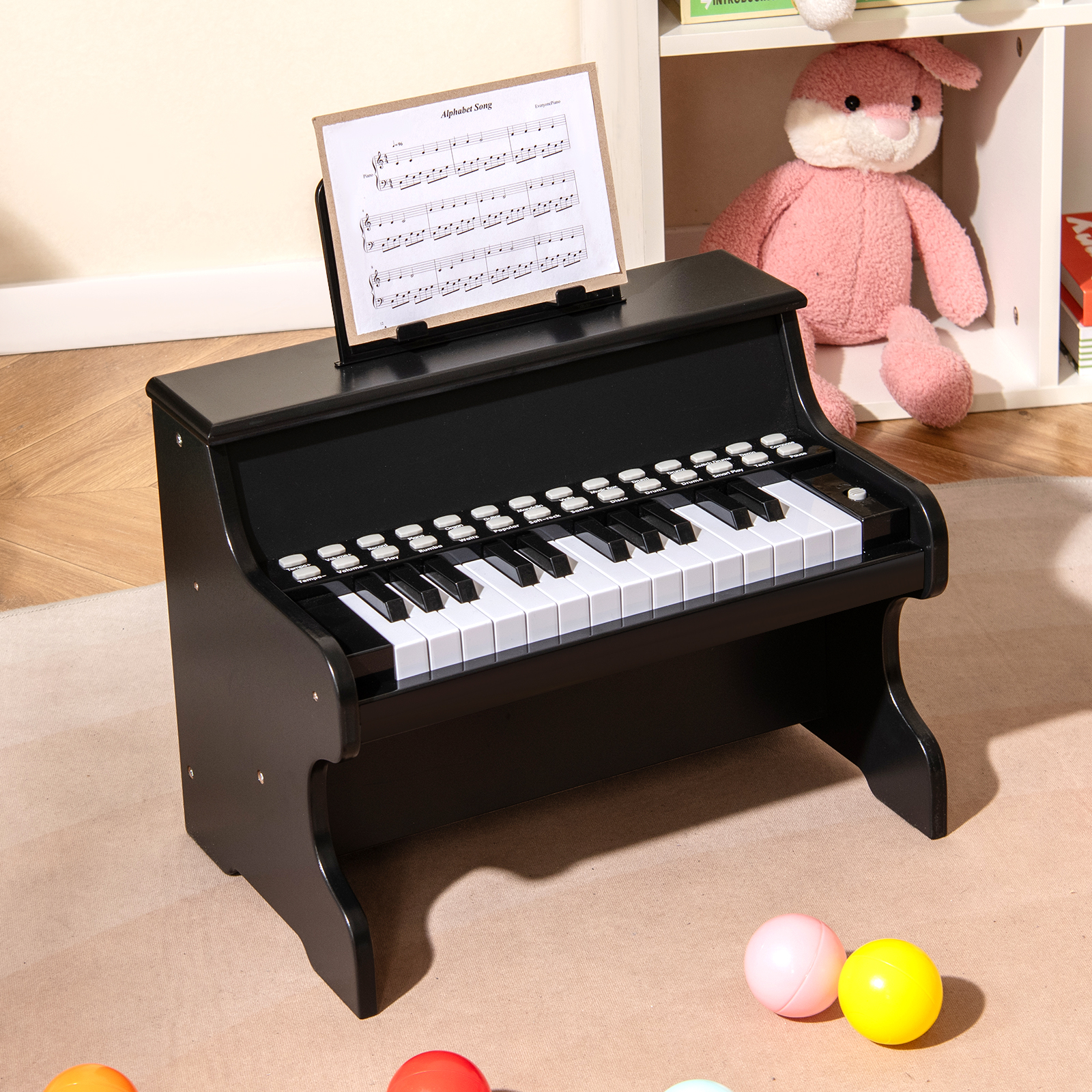 Gymax 25 Keys Digital Piano w/Music Stand Teaching Mode Lighted Keys 6 Instruments Black