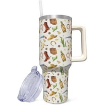 40oz Insulated Stainless Steel Tumbler with Handle, Straw & Leakproof Lid - Cow Skull Western Design, Reusable Cup for Coffee & Cold Drinks, Cowgirl Women''s Gift