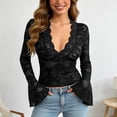 thumbnail image 4 of XIYON Tshirts For Women Women's Slim Fit Long Sleeve V Neck Lace Top Elegant Basic For Daily Wear And Casual Outings Classic Summer Clothes 2026, 4 of 7