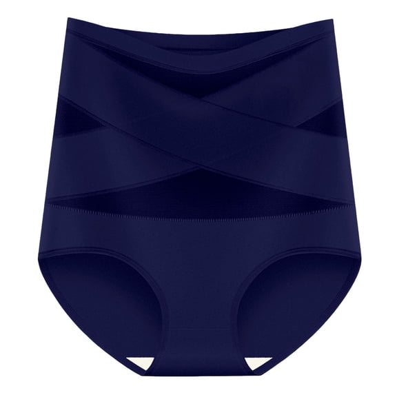 WAYUTE Womens Shapewear Plus Size Tummy Control High Waisted Lace Hollow Design Body Shaper Underwear Seamless Briefs Panty Girdle,Dark Blue,L