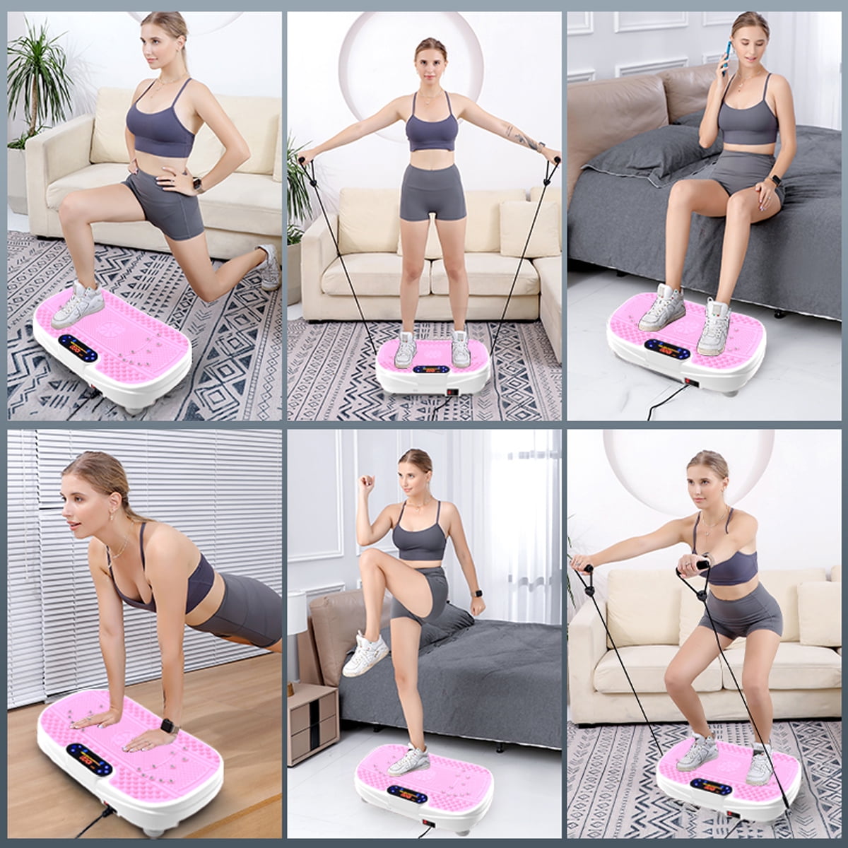 HomePerch Vibration Plate Exercise Machine for Lymphatic Drainage, Whole Body Workout Fitness Platform with Resistance Bands, Shake Board for Weight Loss & Home Gym Training  Pink