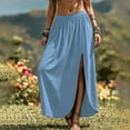 thumbnail image 6 of Skirts for Women Summer Boho Maxi Elastic High Waist Side Slit Casual Pleated Vacation Beach Skirts, 6 of 8