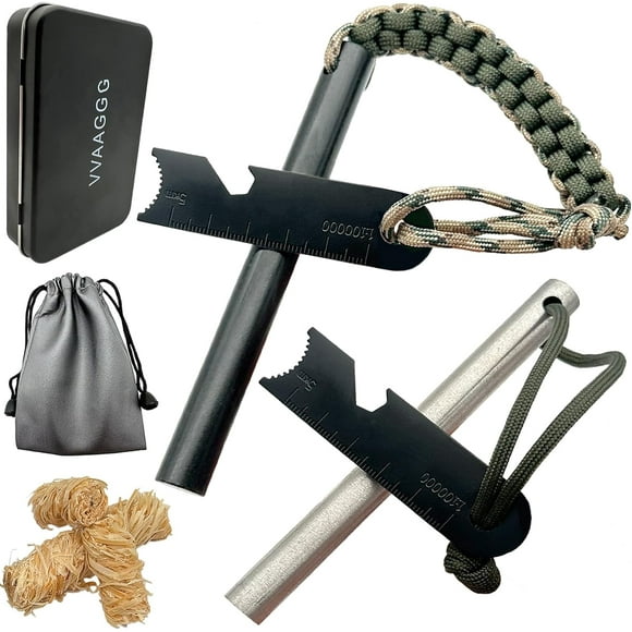 Flint and Steel Fire Starter Kit Survivor, 1/2 inch Ferro Rods with Paracord Handle (12 mm)