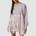 thumbnail image 2 of VSSSJ Women Oversized Sweatshirt Dresses Crewneck Long Sleeve Loose Tiered Pleated Casual Fall Winter Swing Ruffle Hem Mini Dress Purple XXL, 2 of 9