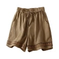 thumbnail image 2 of WULMLEO Cotton Linen Shorts for Women Drawstring Elastic Waist Short Pants Flowy Lace Trim Shorts Summer Beach Short Pants Light Brown M, 2 of 5