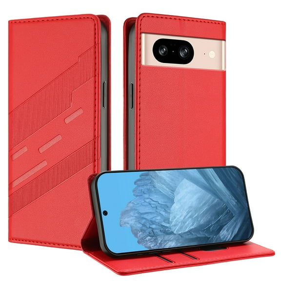 Allytechgroup Wallet Flip Case for Google Pixel 8 with Credit Card Slot, RFID Blocking PU Leather Slim Phone Case Shockproof Full Body Protection for Google Pixel 8, Red