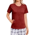 thumbnail image 6 of Mastectomy Shirts with Drain Pockets Post Shoulder Surgery Tops for Women Chemo Port Short Sleeve with Velcro Red S, 6 of 9