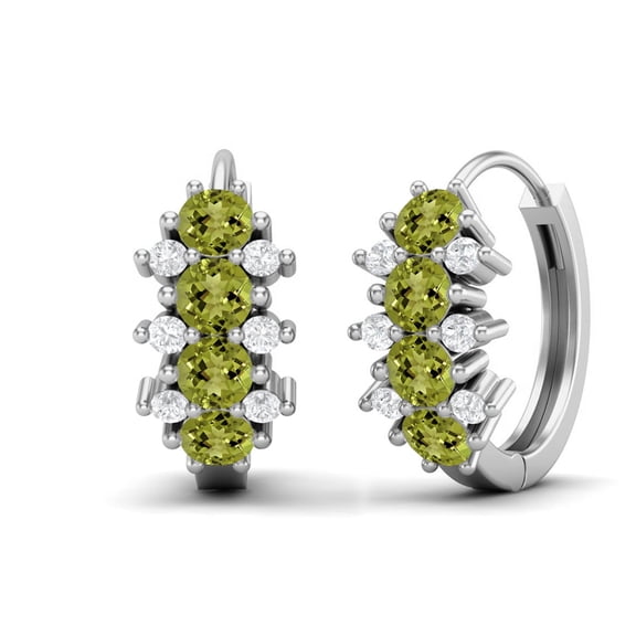 Mooneye 925 Sterling Silver 1.36 Ct Round Peridot Huggie Hoop Women's Wedding Earrings