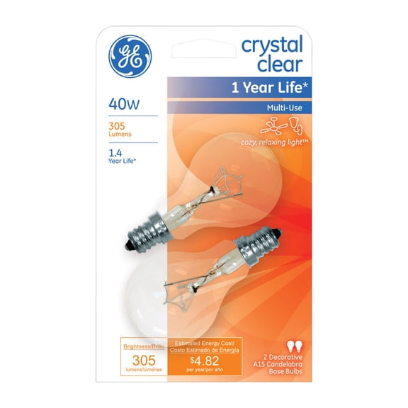 General Electric 40 Watt, A15 Base Clear Bulb (2 Pack)