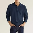 thumbnail image 2 of B91xZ Men's Long Sleeve Polo Shirt Solid Color Tops (Navy,M), 2 of 4