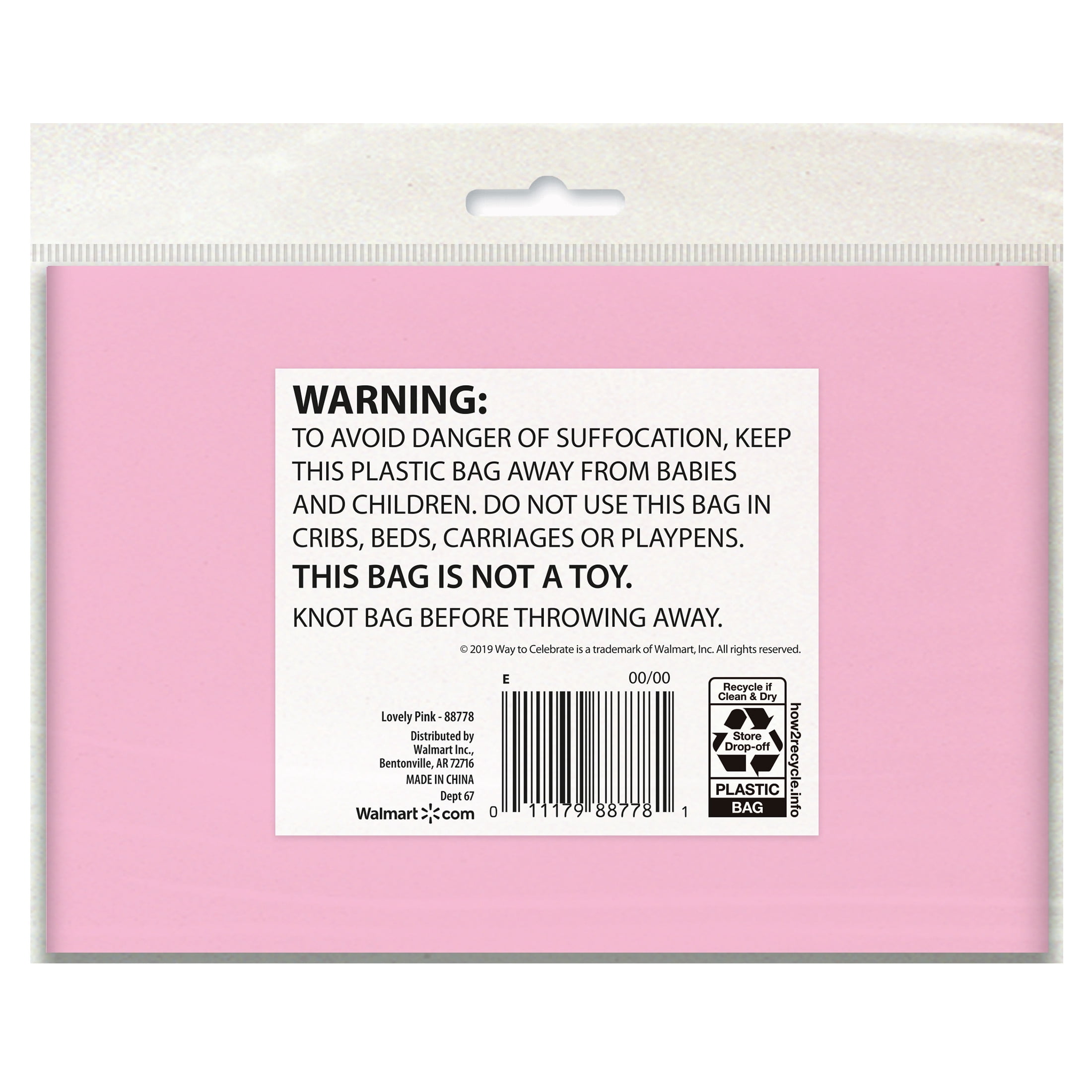 1CT 84IN Light Pink Round Plastic Table Cover by Way To Celebrate