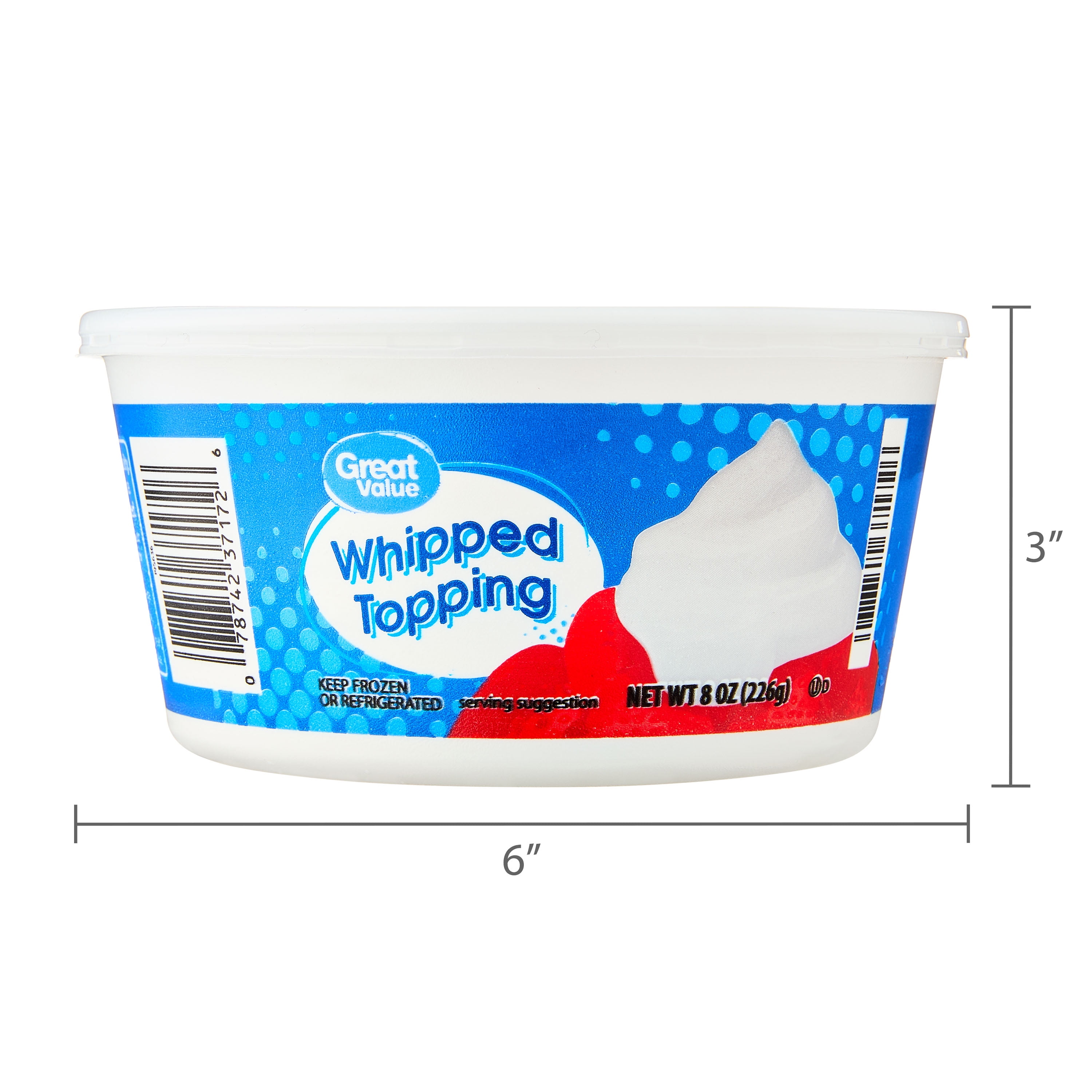 Great Value Whipped Topping, Dessert and Fruit Topping, 8 oz (Frozen)