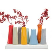 Chive - Pooley 2 Unique Rectangle Ceramic Flower Vase Small Bud Vase Decorative Floral Vase for Home Decor Table Top Centerpieces Arranging Bouquets Set of 8 Tubes Connected (Red)
