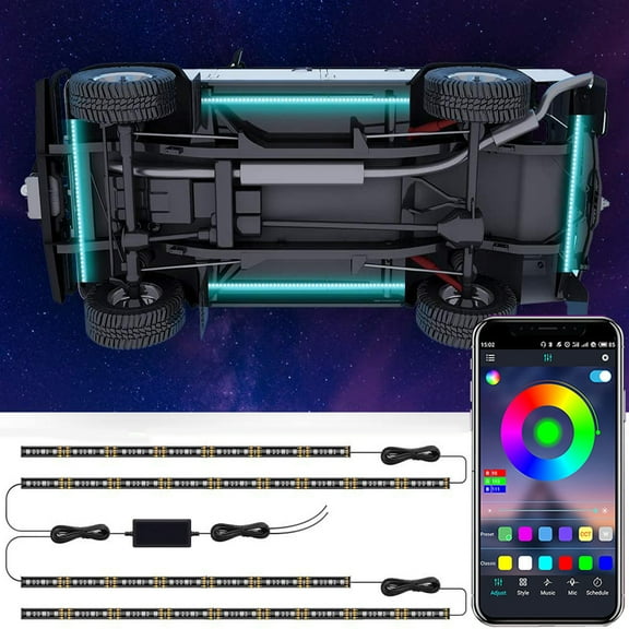 PVUEL Neon Strip RGB Exterior Decorative Lights fits Cars Underglow Multi-color, 4 Pieces