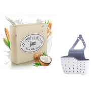 Thailand Jasmine Rice Milk Soap Original Handmade Gluta Collagen Contains Vitamins, Oil-Free, Organic for Hand, Face and Body (60-65 gram) With One Cleaning Sponge Holder