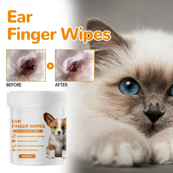 Pet Ear Cleaning Wipes 50 pieces - Specially Designed for Cats and Dogs, Non-Woven Material Super Soft, Easily Removes Earwax, Ear Mites and Keeps Pet Ears Fresh and Healthy