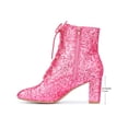 thumbnail image 2 of BLISSFUL STEP Women's Ankle Boots Chunky Heel Lace Up Side Zip Square Toe Party Boots Pink 7, 2 of 6