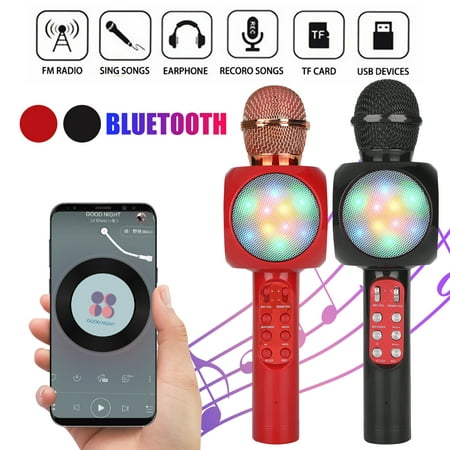 Wireless Bluetooth Microphone with LED Lights, Bluetooth Speaker Mic Best Birthday Gift Toy for Kids Adults with LED Lights and Recording Magic Sing Portable Handheld Karaoke (Best Karaoke System India)