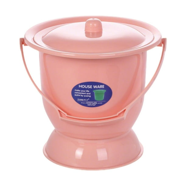 Orinal con escupidera y tapa, inodoro portátil compacto para personas mayores con asa Rosa
