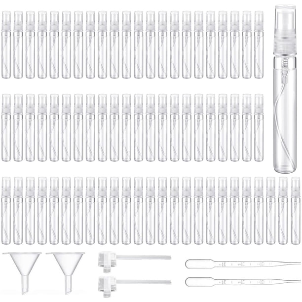 70 Pcs Mini Atomizador Perfume Recargable, Botellas de Viaje de Vidrio de 10 ml, Decants Perfumes Perfumeros de Bolsillo Rellenables, Travel Essentials con 6 Accesorios, para Limpieza, Perfume