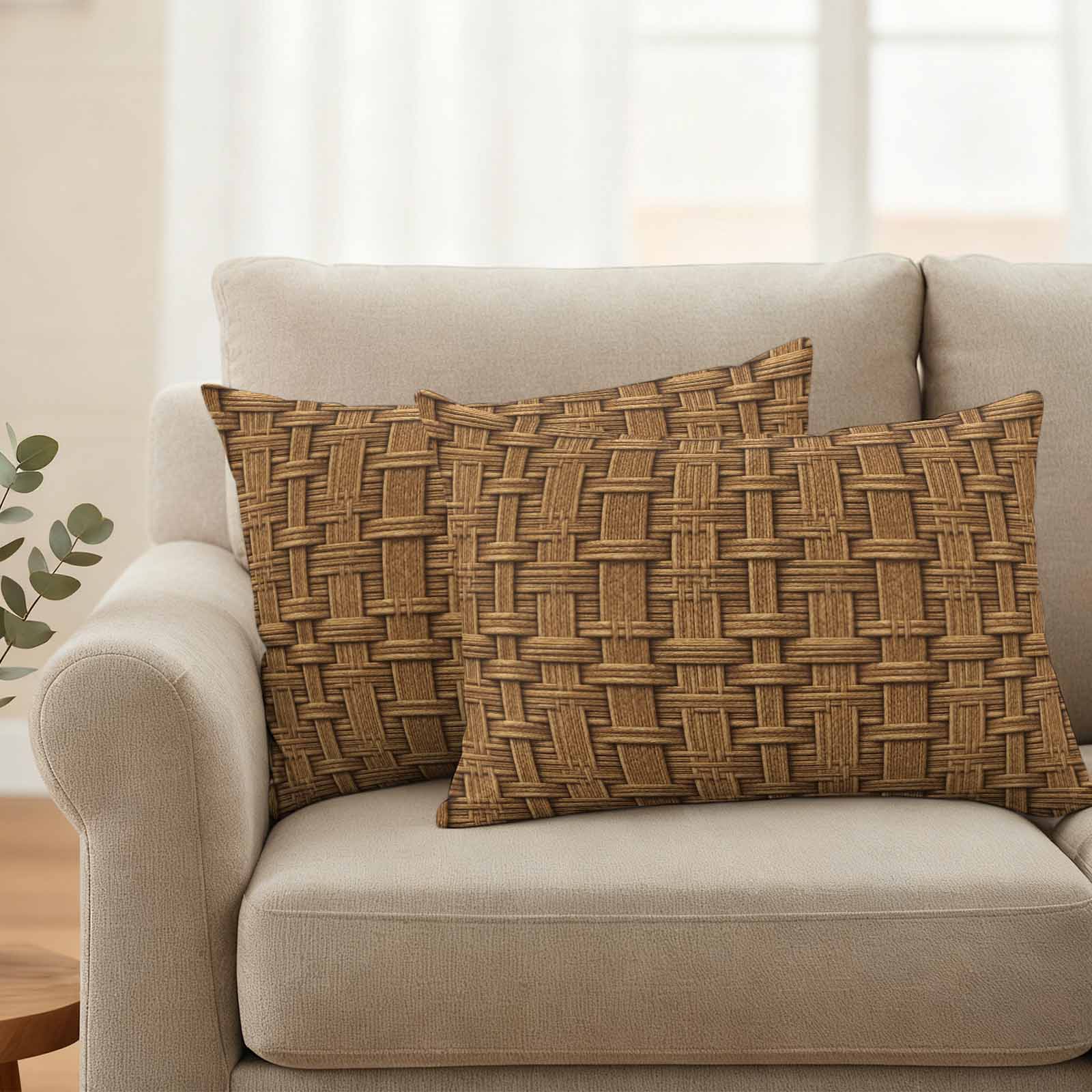 Outdoor Waterproof Throw Pillow Covers Set of 2 Brown Rattan Decorative Pillowcases Lumbar Outdoor Pillows Cushion Case 20x12 Inch Vintage Striped Lines Patio Pillows for Couch Sofa Bed Garden