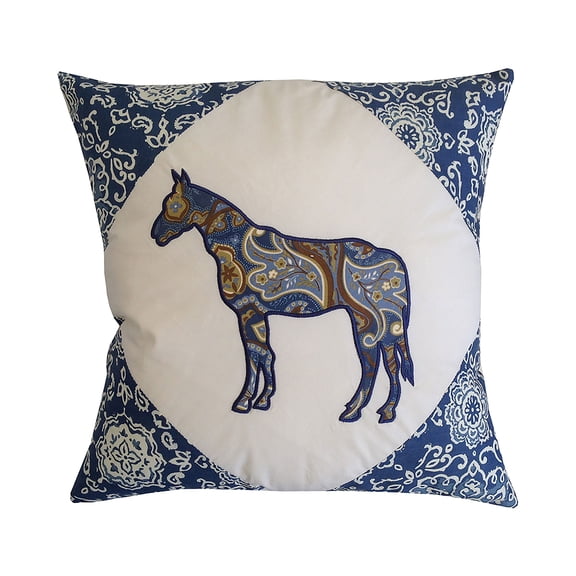 Horse Embroidered Pillow, 16" x 16"