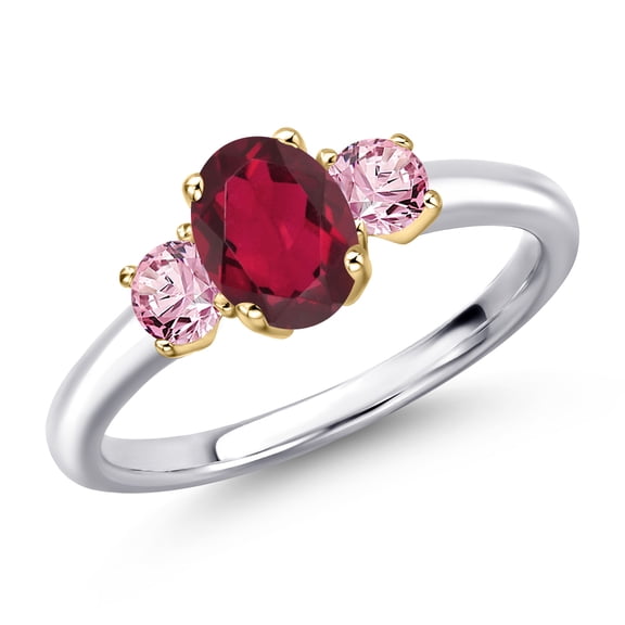Gem Stone King 10K Two Tone Gold Ruby Red Mystic Topaz and Pink Lab Grown Diamond Engagement Ring for Women | 1.16 Cttw | Oval 7X5MM | Gemstone November Birthstone | Size 6