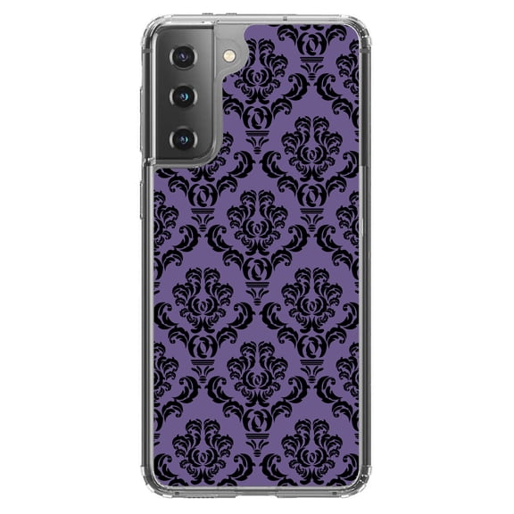 DistinctInk Clear Hybrid Case for Samsung Galaxy S21 (6.2" Screen) - Floral Damask Pattern - Slim Profile Design