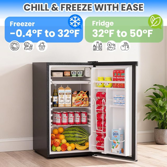 AKDSteel Réfrigérateur Compact 3,2 Pi3, Mini-Frigo à Porte Simple avec Compartiment Congélateur, Contrôle de Température Réglable, Écoénergétique pour Dortoir, Bureau, Chambre, Argent