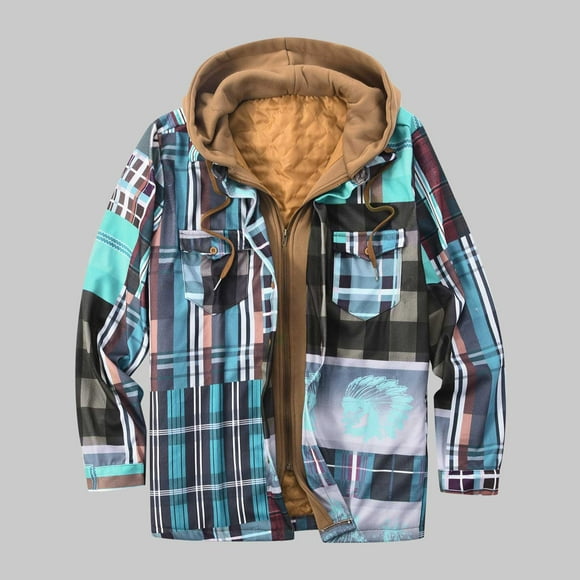 Meichang Flannel Shirts Men Big and Tall Plaid Hoodies Fall Button Down Shirt Jacket Modern Fit Long Sleeve Lightweight Jacket
